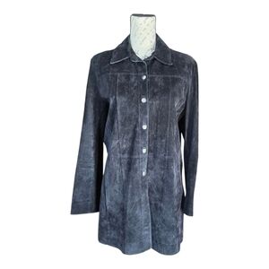 Chico's Black Suede Leather Snap Button Jacket M